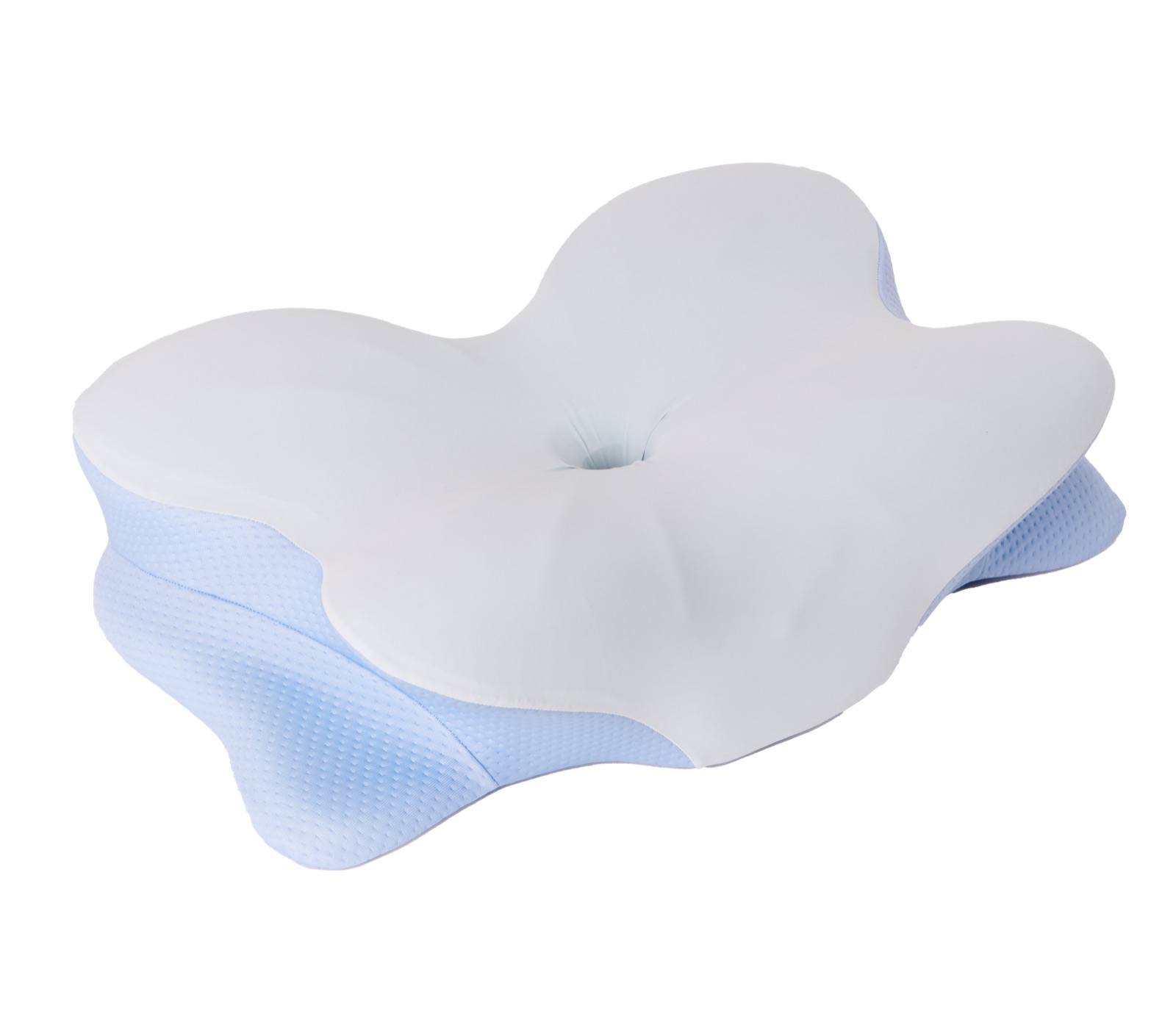 Contour memory foam pillow with butterfly-shaped profile